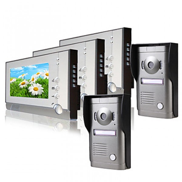 Three 7 Inch MonitorColor Video Door Phone System(2Alloy Weatherproof Cover Camera)