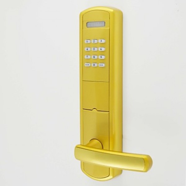 Electronic Smart Combination Door Lock Opens by Password Mechanical Key or Card for Exterior Door Gold