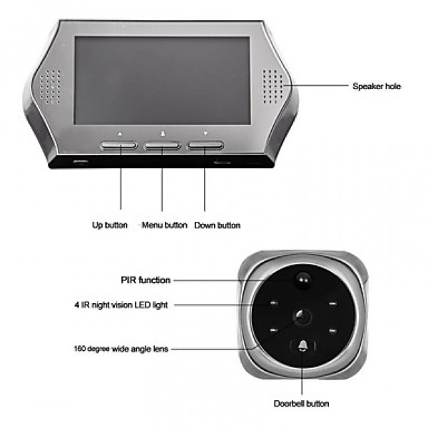 4.3Inch 1.0MP Door camera with 8GB TF Card 4 IR Night View Digital Door Viewer