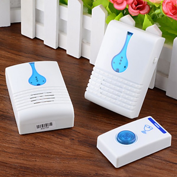 501K3 32-Melody Wireless Remote Control Transmitter + 2 Receivers Doorbell Set - White + Blue