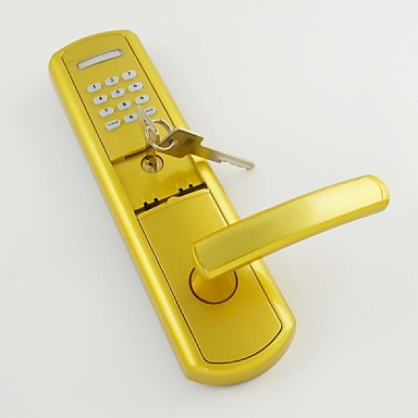 Electronic Smart Combination Door Lock Opens by Password Mechanical Key or Card for Exterior Door Gold